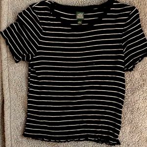 Cropped black and white striped shirt